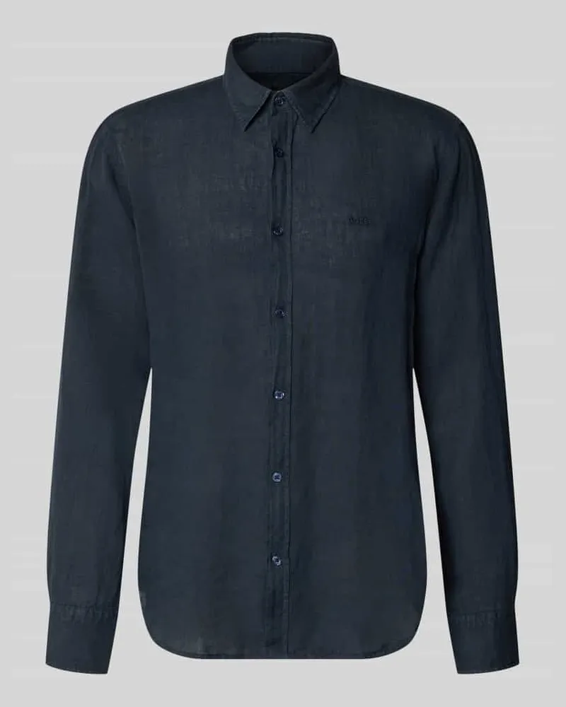HUGO BOSS Regular Fit Freizeithemd aus reinem Leinen Modell 'RELEGANT Marine