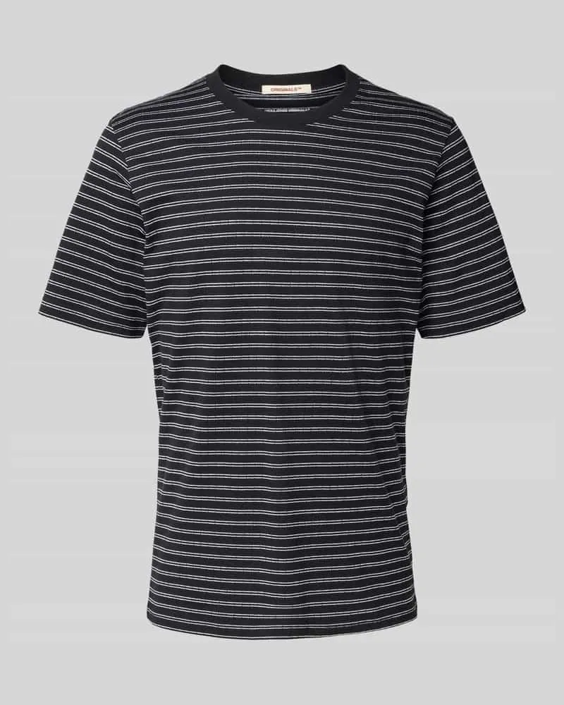 Jack & Jones T-Shirt mit geripptem Rundhalsausschnitt Black