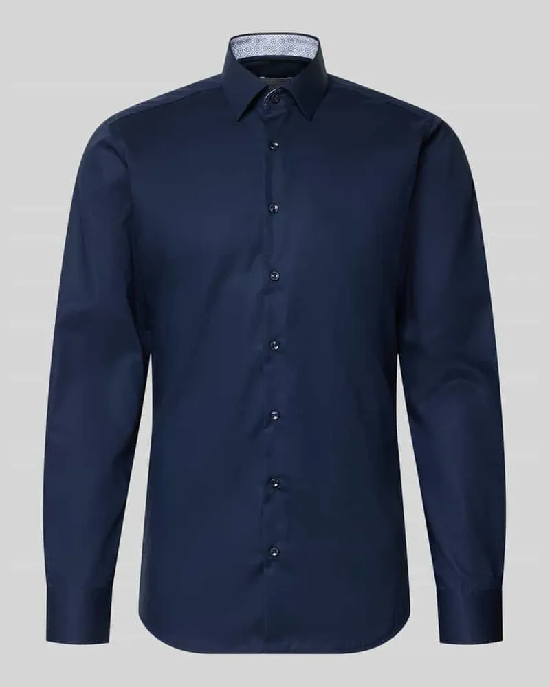Eterna Slim Fit Business-Hemd aus Baumwolle mit Kentkragen Marine