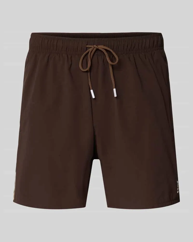 HUGO BOSS Badeshorts mit Label Stitching Modell 'Iconic Dunkelbraun