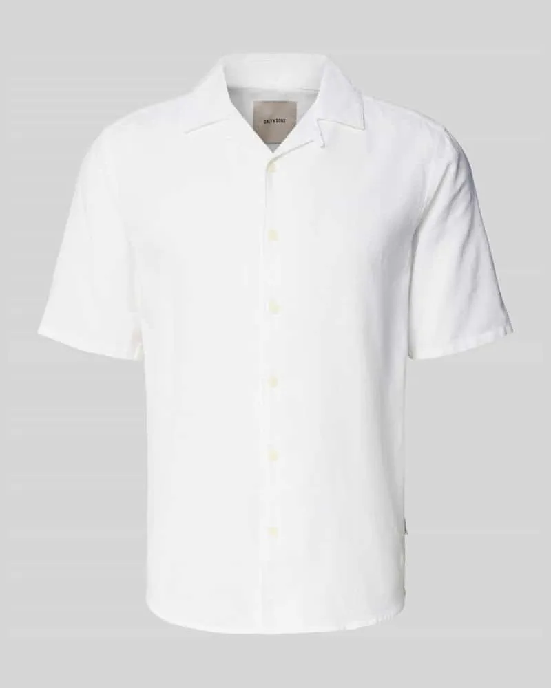 Only & Sons Slim Fit Freizeithemd aus Baumwoll-Leinen-Mix Modell 'CAIDEN Weiss
