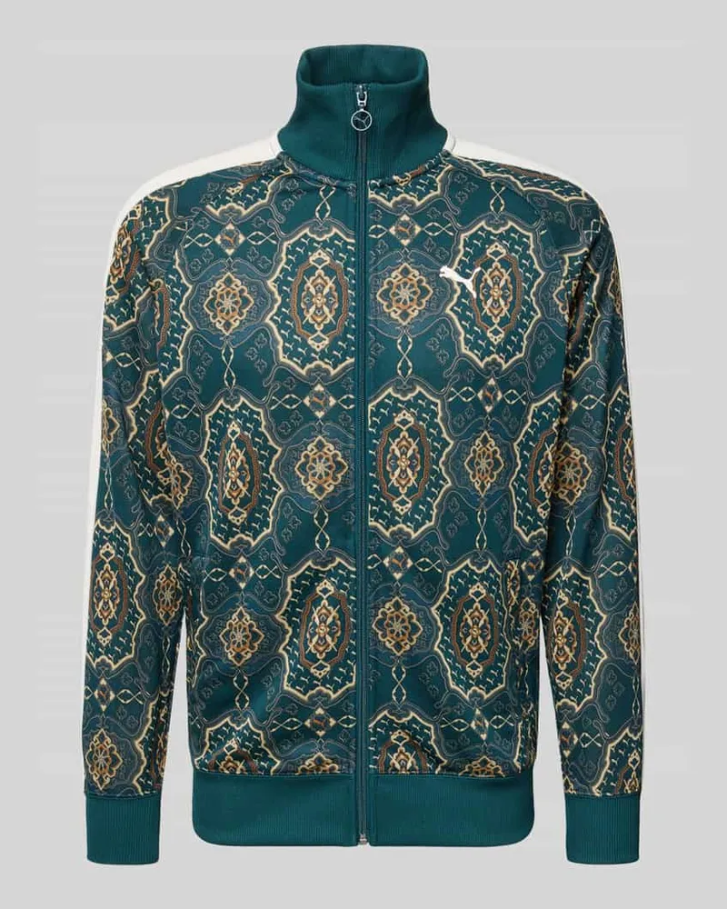 Puma Sweatjacke im Allover-Look mit Stehkragen Dunkelgruen