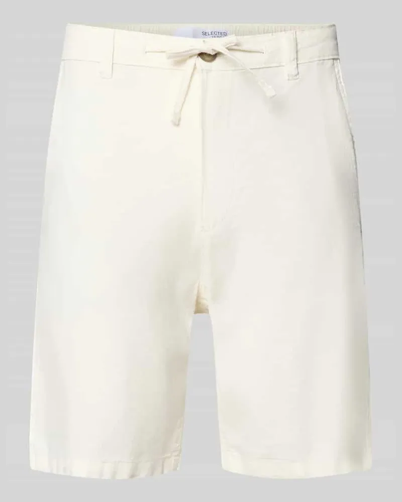 Selected Homme Regular Fit Bermudas aus Baumwoll-Leinen-Mix Modell 'BRODY Weiss