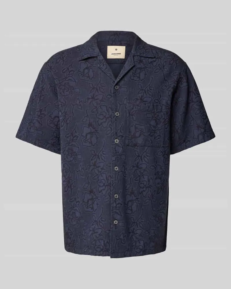 Jack & Jones Freizeithemd mit Knopfleiste Modell 'AARON Dunkelblau