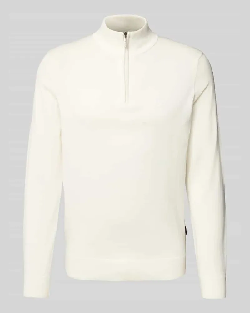 Bugatti Strickpullover mit Stehkragen Offwhite