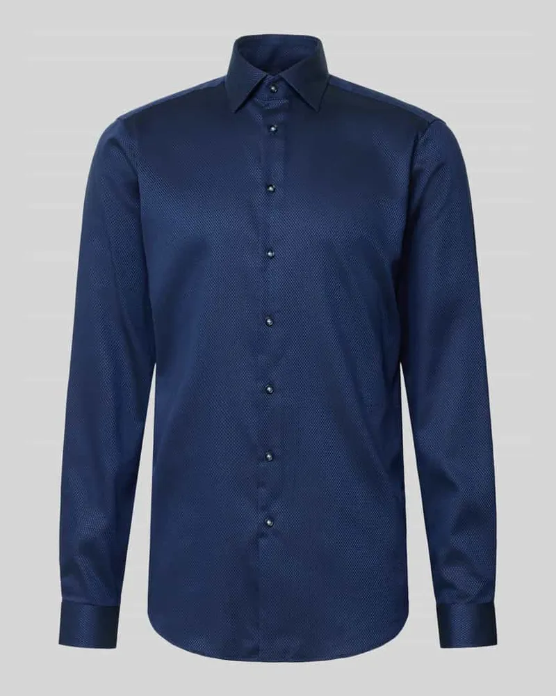 Christian Berg Extralanges Regular Fit Business-Hemd mit Kentkragen Marine