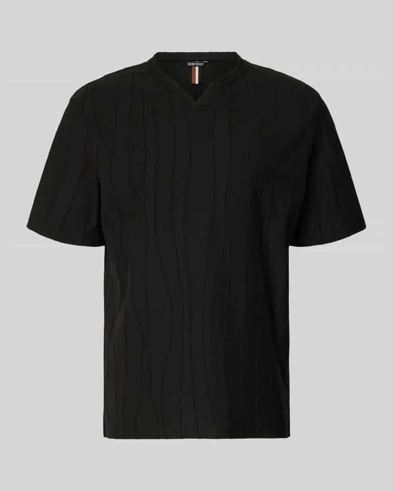 Antony Morato T-Shirt mit Strukturmuster und V-Ausschnitt Black