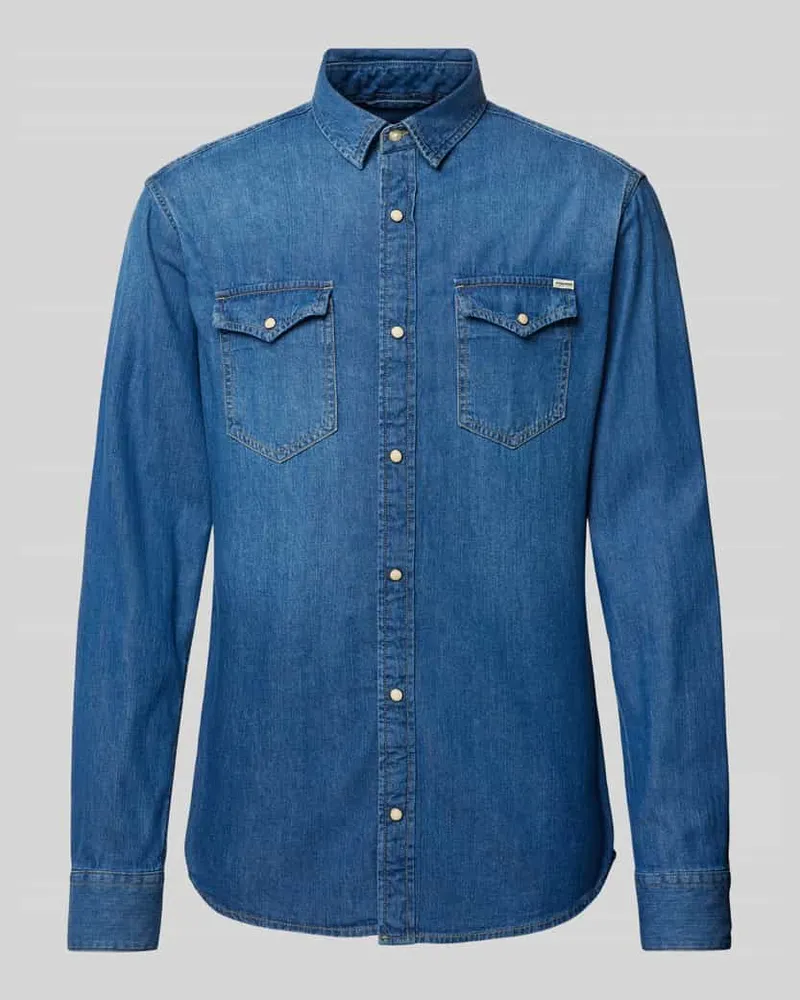 Jack & Jones Slim Fit Freizeithemd mit Kentkragen Modell 'ESHERIDAN Jeansblau