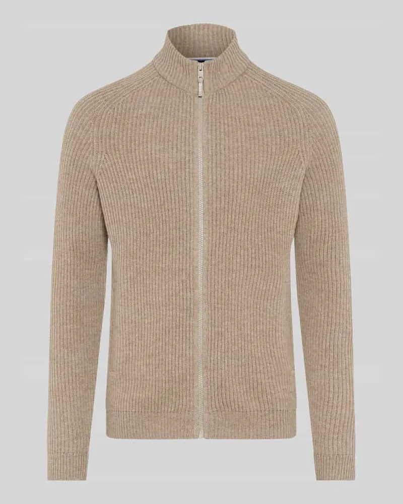 Brax Strickjacke aus Kaschmir-Misch mit Stehkragen Mittelbraun