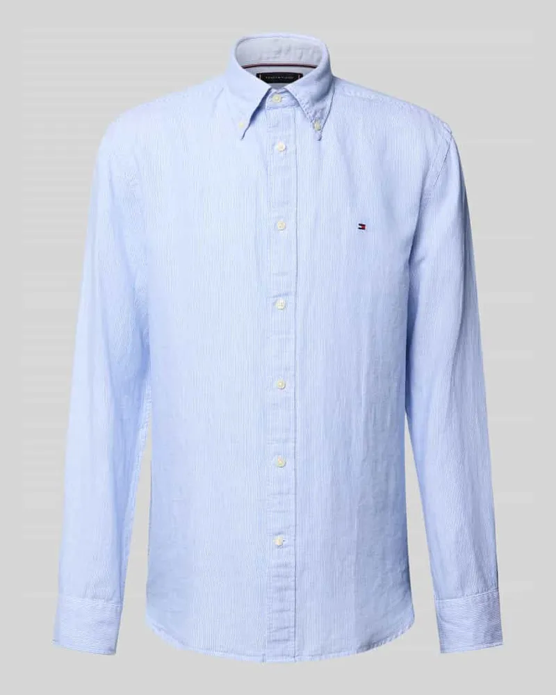 Tommy Hilfiger Regular Fit Freizeithemden aus Baumwoll-Leinen-Mix Hellblau
