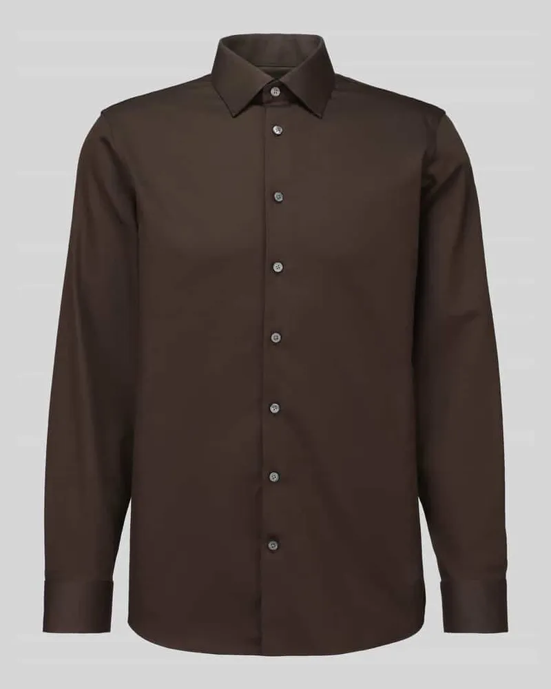 Selected Slim Fit Businesshemd aus Baumwoll-Mix Modell 'FILIP Dunkelbraun