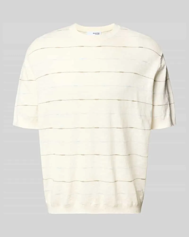 Selected Homme Regular Fit Strickshirt aus Baumwoll-Leinen-Mix Modell 'BERG SUN Sand