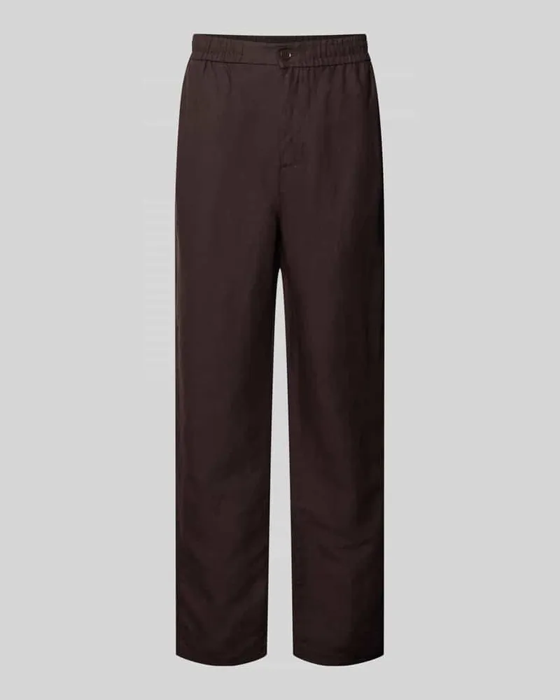 Lacoste Straight Leg Stoffhose aus Leinen-Mix Schoko