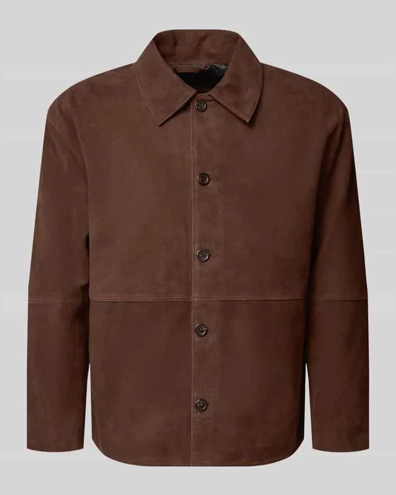 Selected Homme Regular Fit Lederjacke mit Umlegekragen Modell 'RORY Dunkelbraun