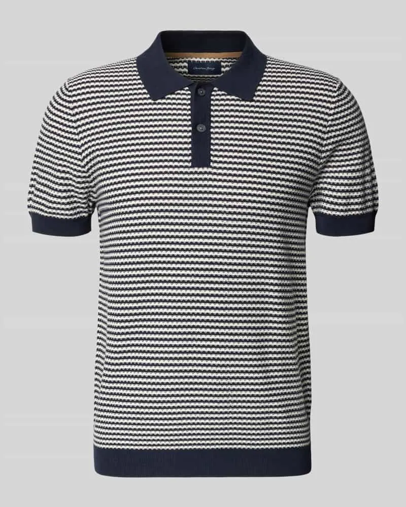 Christian Berg Strickshirt mit Polokragen und Knopfleiste Marine