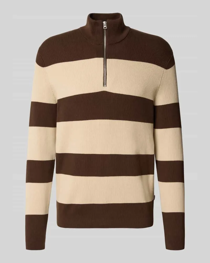 Only & Sons Regular Fit Troyer aus Baumwoll-Mix Modell 'PHIL Dunkelbraun