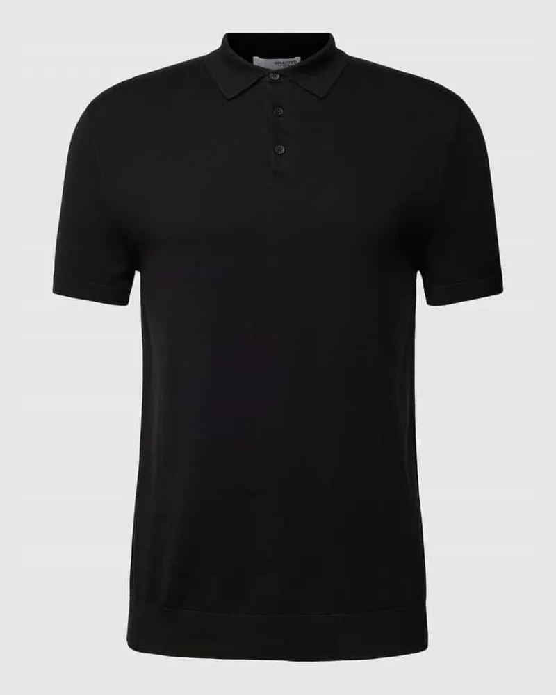Selected Homme Poloshirt mit kurzer Knopfleiste Modell 'BERG Black