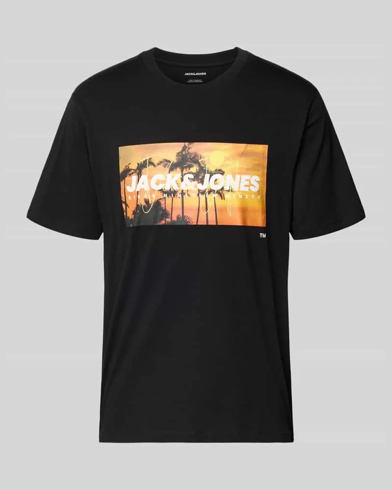 Jack & Jones T-Shirt mit Label-Print Modell 'INDIANA Black