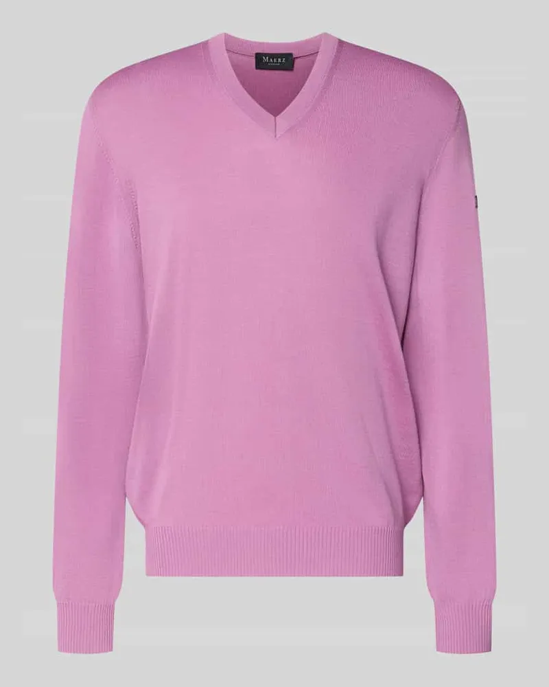 Maerz Strickpullover aus Schurwolle mit V-Ausschnitt Altrosa