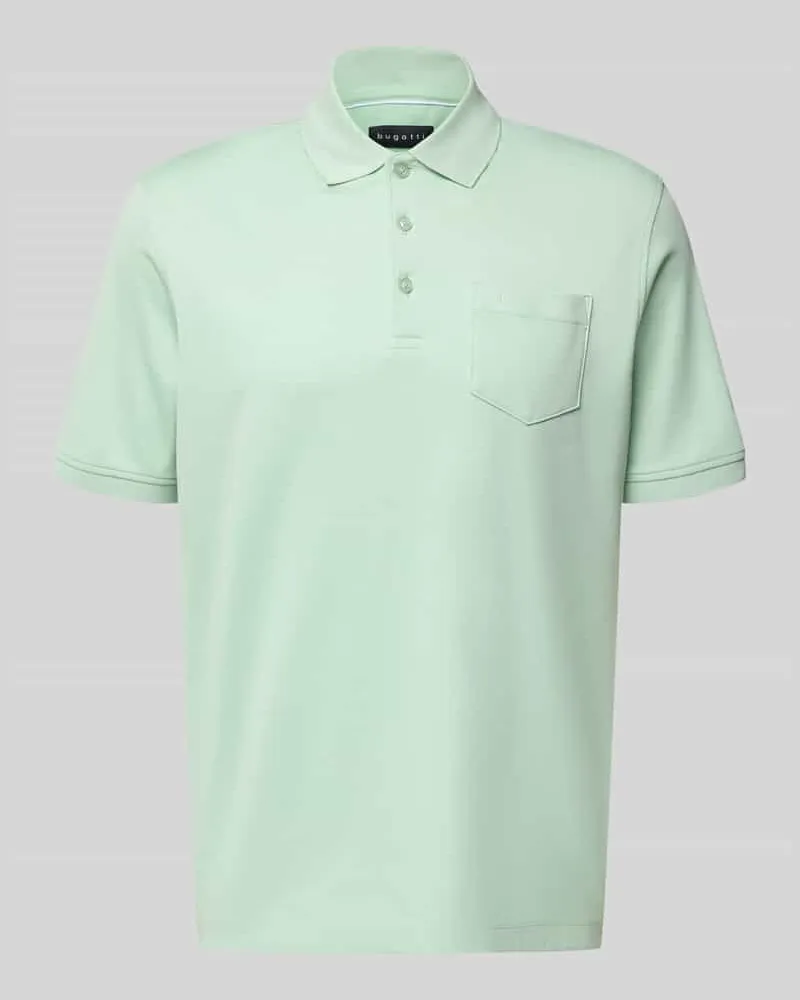 Bugatti Regular Fit Poloshirt mit Brusttasche und Label-Stitching Hellgruen
