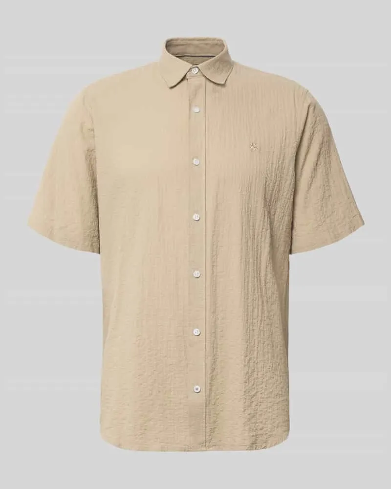 Lerros Relaxed Fit Freizeithemd mit Logo-Stitching und Kentkragen Camel