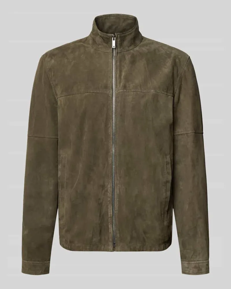 Strellson Regular Fit Lederjacke aus echtem Ziegenvelours Modell 'JIMMY-S Oliv