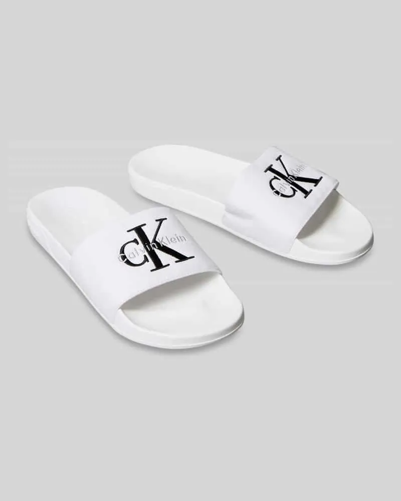 Calvin Klein Badeschuhe mit Logo Print Weiss