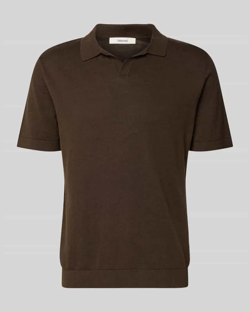 Selected Homme Regular Fit Poloshirt aus Baumwoll-Leinen-Mix Modell 'MATTIS Schoko
