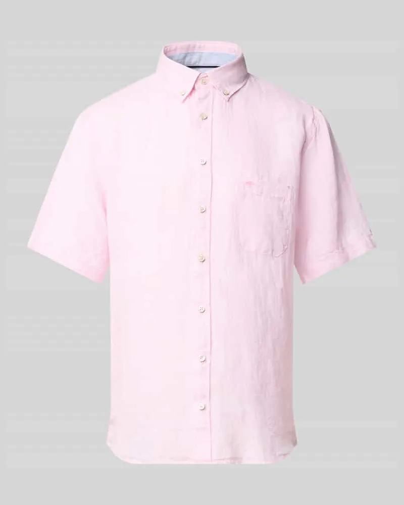Fynch-Hatton Regular Fit Leinenhemd mit Button-Down-Kragen Hellrosa
