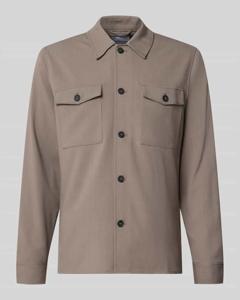 Lindbergh Relaxed Fit Hemdjacke mit Brusttaschen Sand
