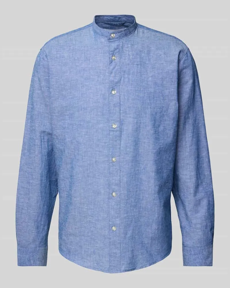 Selected Homme Regular Fit Freizeithemd aus Baumwoll-Leinen-Mix Modell 'REGNEW Jeansblau