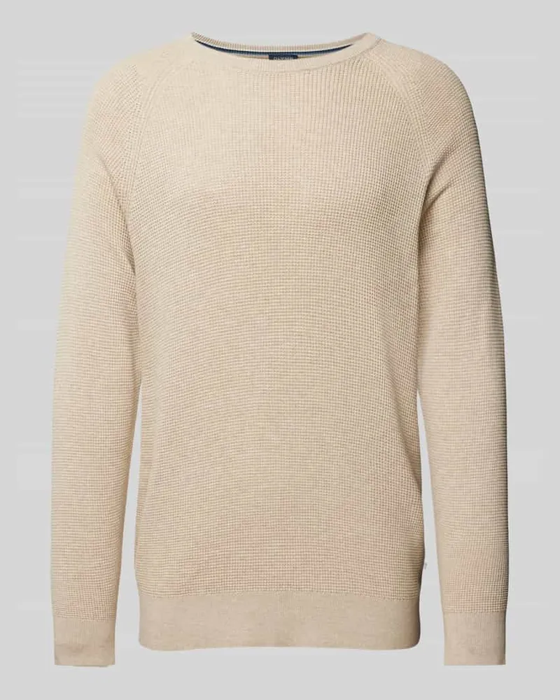 Olymp Slim Fit Strickpullover mit gerippten Abschlüssen Sand