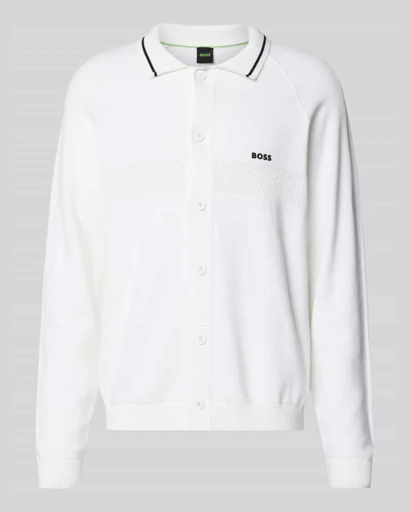 HUGO BOSS Regular Fit Strickjacke aus reiner Baumwolle mit Polokragen Weiss