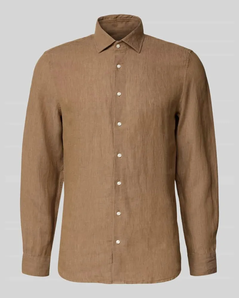 Seidensticker Slim Fit Business-Hemd aus Leinen mit Kentkragen Mittelbraun