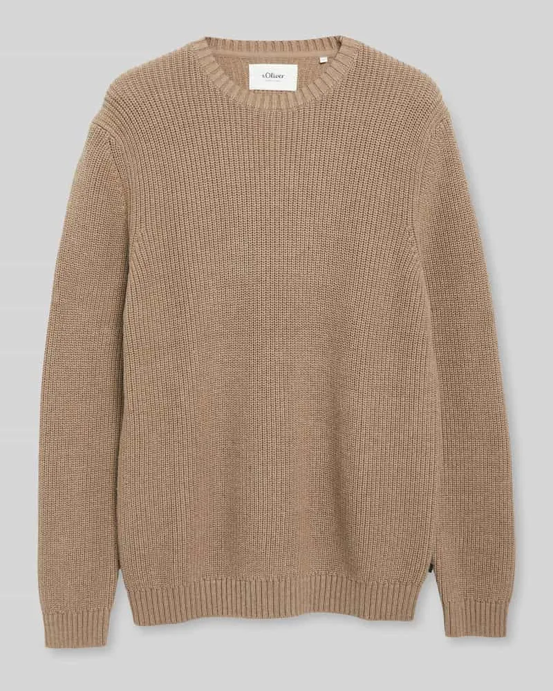 S.Oliver Regular Fit Strickpullover aus reiner Baumwolle mit Rundhalsausschnitt Mittelbraun