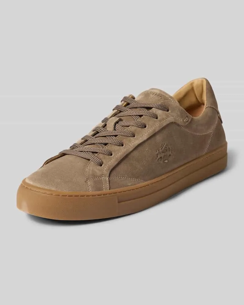 La Martina Sneaker Low aus Rindsvelours mit Gummisohle Taupe