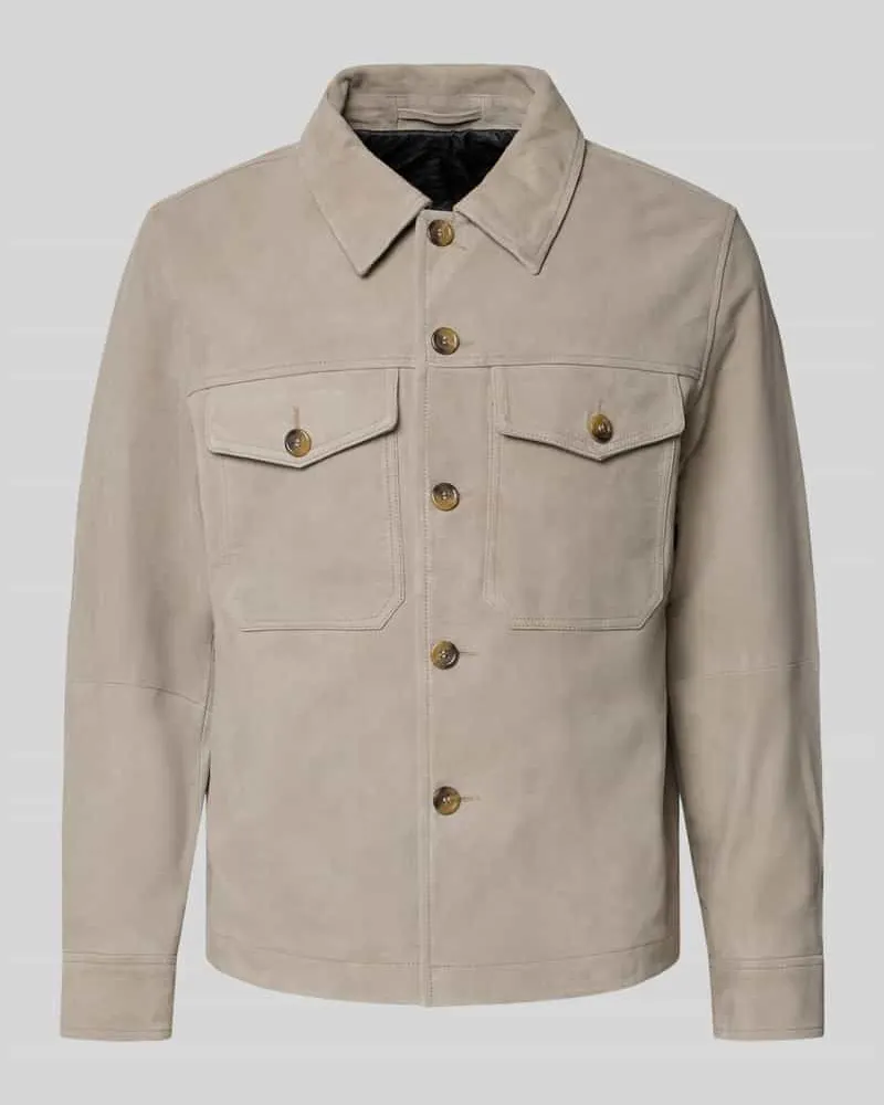 Selected Homme Regular Fit Lederjacke aus echtem Ziegenvelours Modell 'THOM Taupe