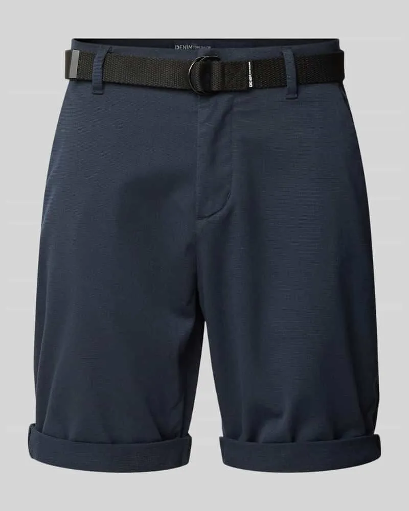 Tom Tailor Regular Fit Chinoshorts mit Gürtel Dunkelblau