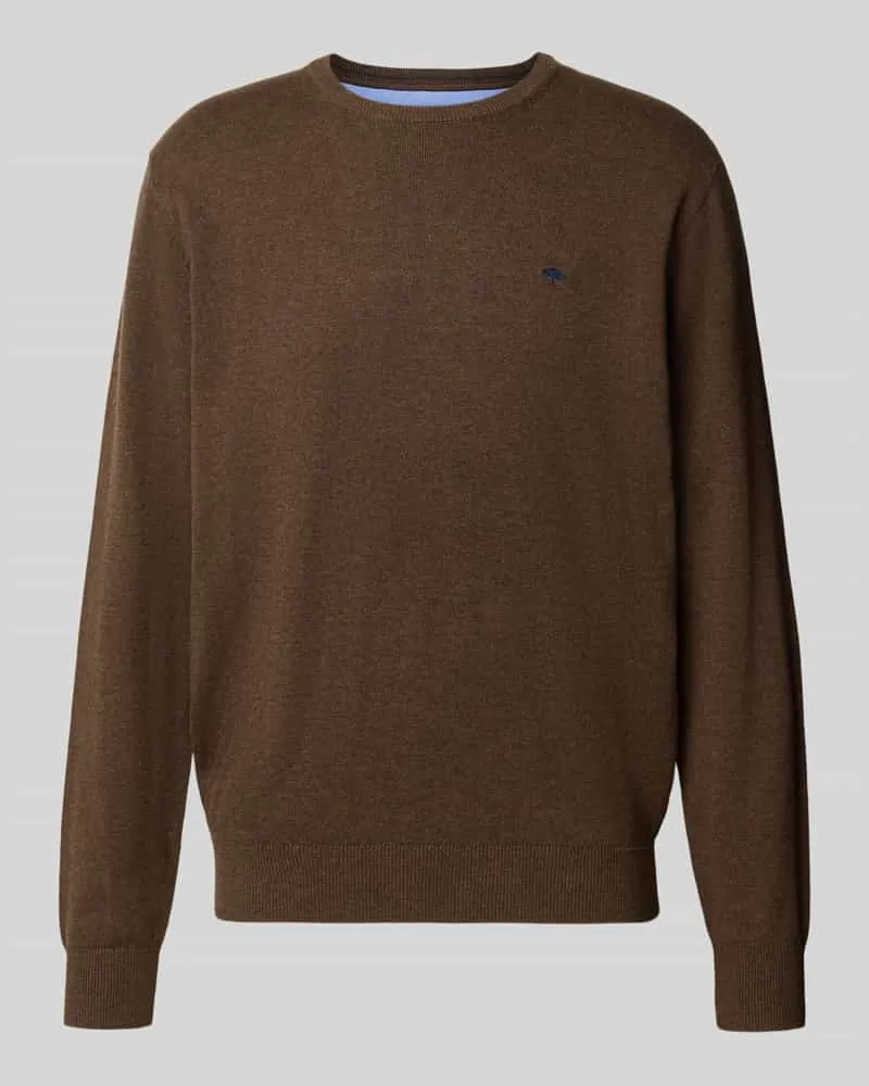 Fynch-Hatton Strickpullover aus reiner Baumwolle mit Logo-Stickerei Mittelbraun