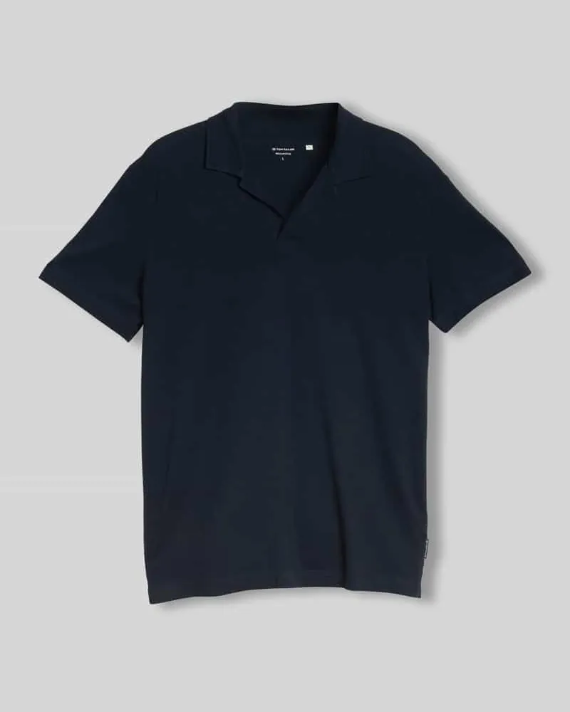 Tom Tailor Regular Fit Poloshirt aus Baumwoll-Mix mit Resortkragen Marine