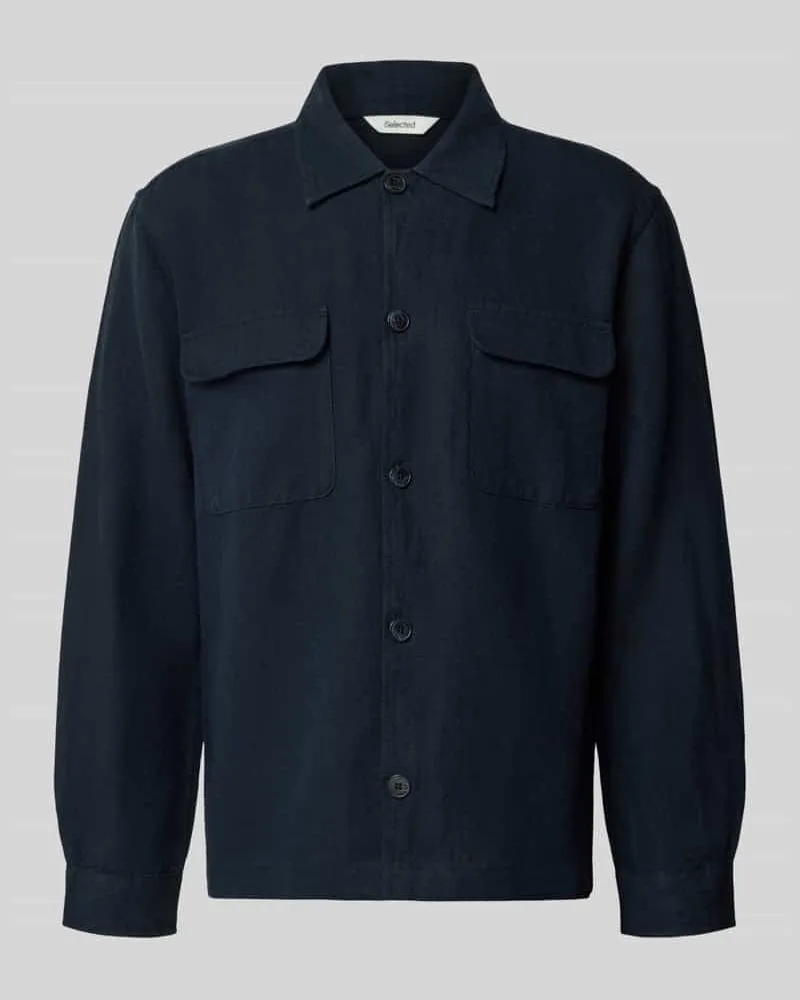 Selected Homme Relaxed Fit Hemdjacke aus Leinen-Baumwoll-Mix Modell 'LEROY Dunkelblau