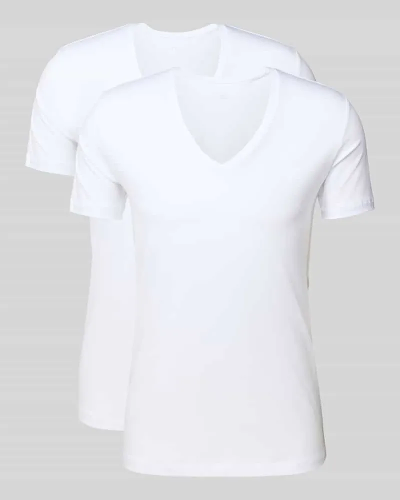 Falke Slim Fit T-Shirt mit V-Ausschnitt Modell 'Daily Comfort Weiss