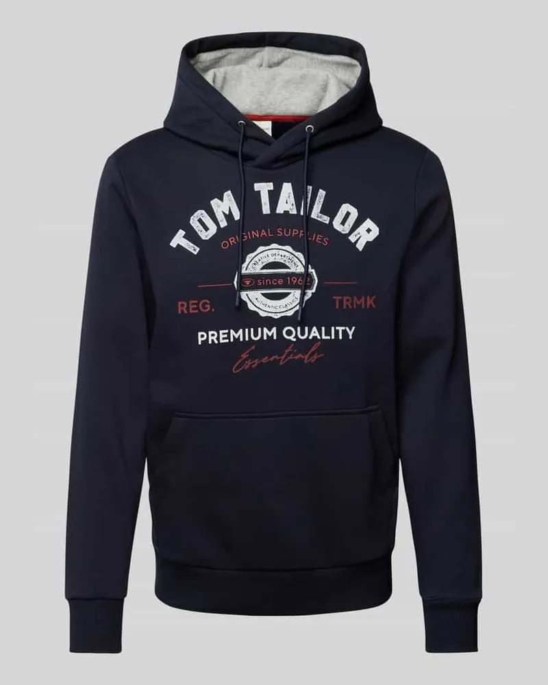 Tom Tailor Regular Fit Hoodie aus Baumwoll-Mix mit Logo Print Marine