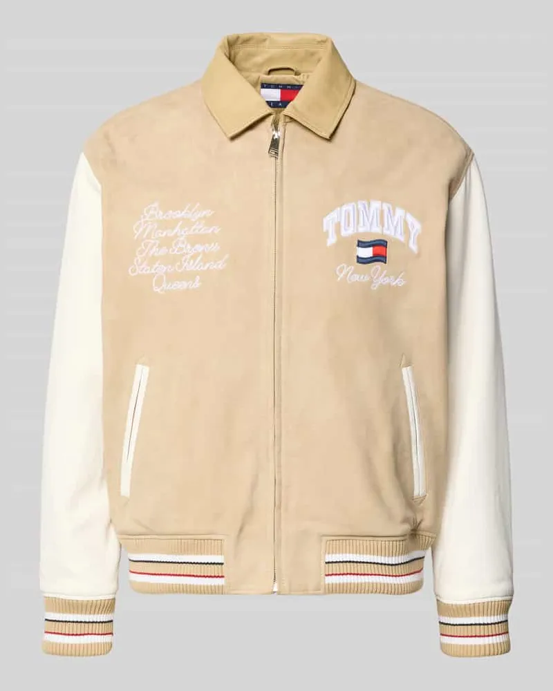 Tommy Hilfiger Relaxed Fit College-Jacke aus echtem Leder Beige