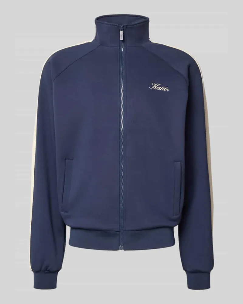 Karl Kani Sweatjacke mit Label-Print und Eingrifftaschen Dunkelblau