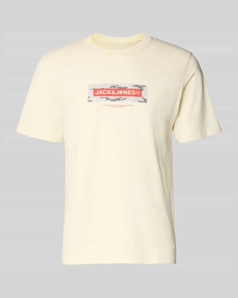 Jack & Jones T-Shirt mit Logo und Rundhalsausschnitt Ecru