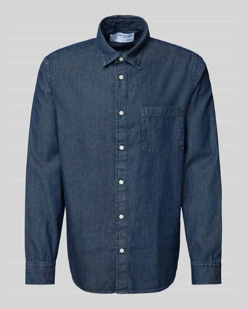 Selected Homme Regular Fit Freizeithemd mit Brusttasche Dunkelblau