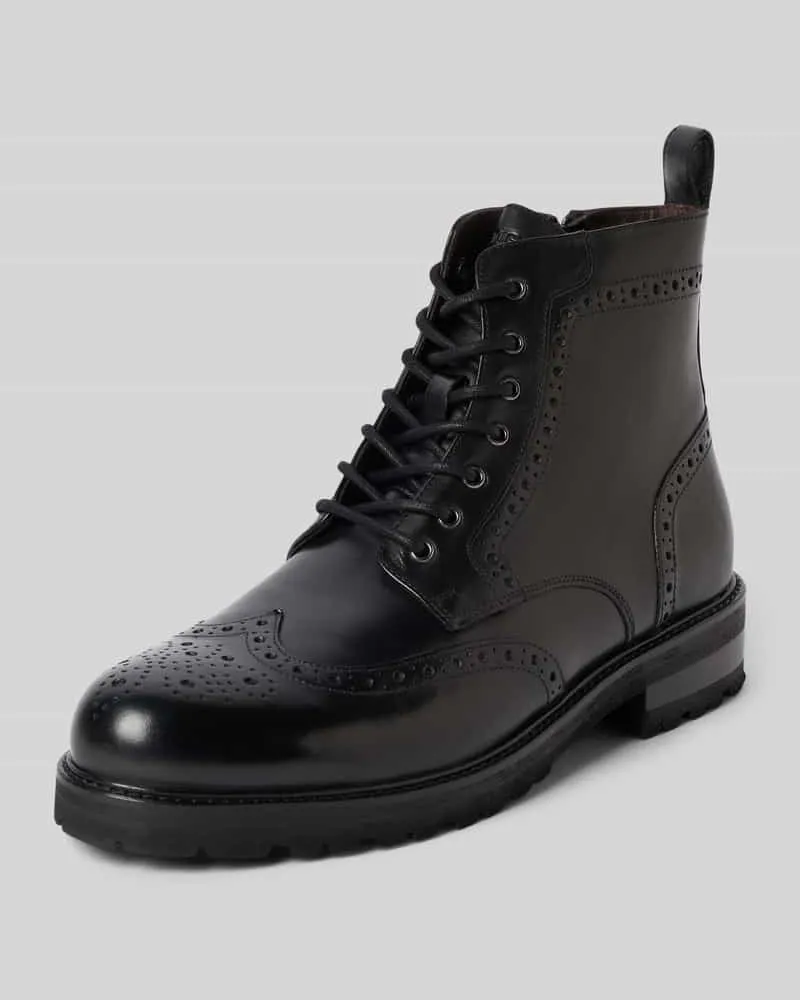 Digel Schnürstiefel aus Rindvelours mit Broguing Black