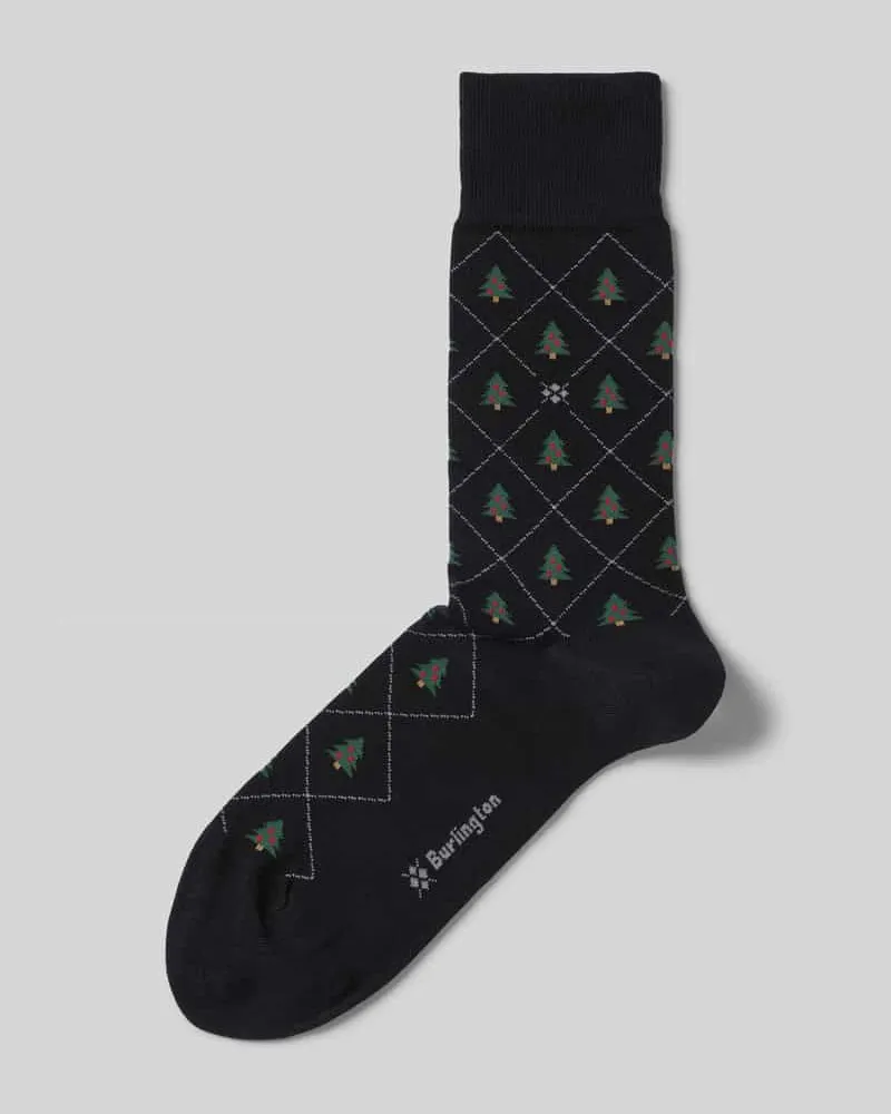 Burlington Socken im Allover-Look Modell 'CHRISTMAS TREE Black