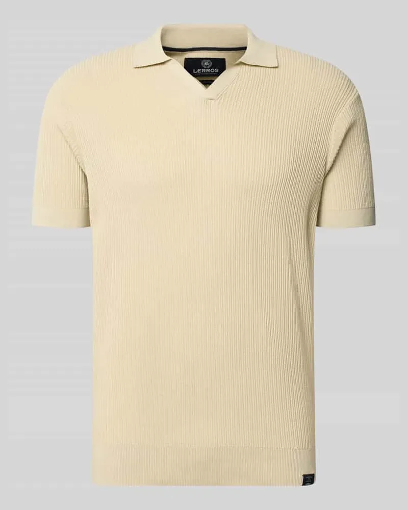 Lerros Slim Fit Strick-Poloshirt mit V-Ausschnitt Beige
